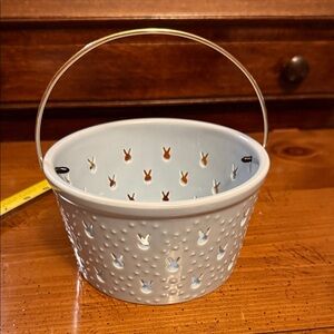 Light Blue Ceramic Basket with Handle